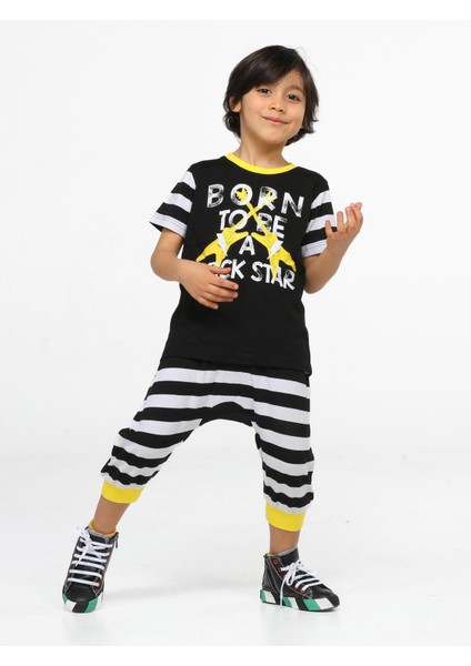 Rocker Çizgili Kapri + T-Shirt Takım
