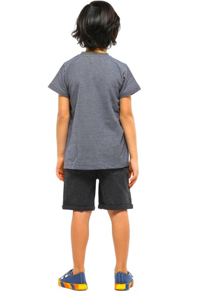 Wild Dino Gri Denim Şort + T-Shirt Takım