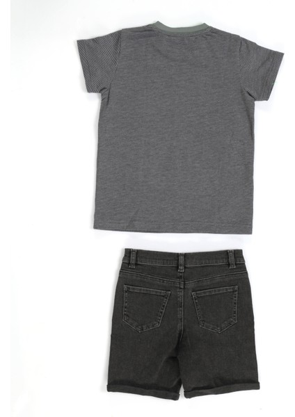 Wild Dino Gri Denim Şort + T-Shirt Takım