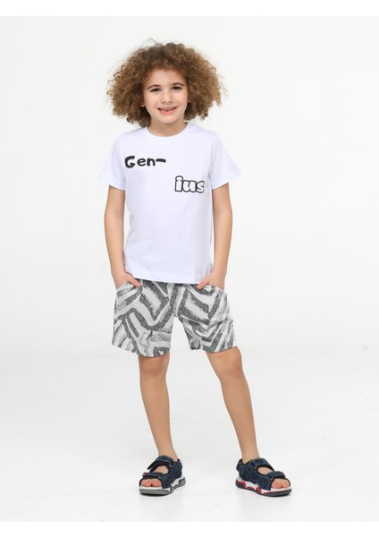 Gen-Ius Siyah Desenli Erkek Çocuk Şort Takım