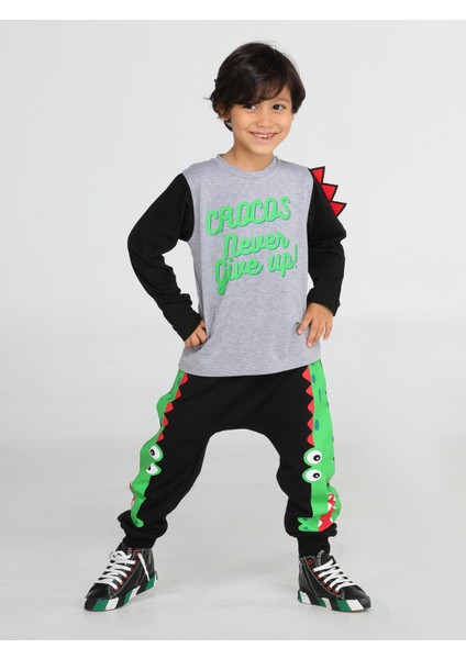 Crocos Siyah Erkek Çocuk Pantolon+T-Shirt Takım