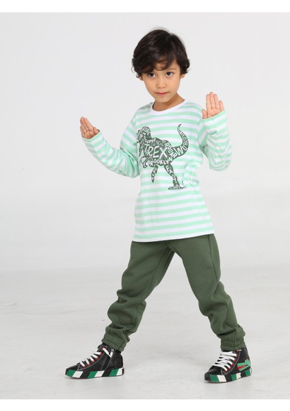 Yeşil Yazılı Dino Jogger +T-Shirt Takım