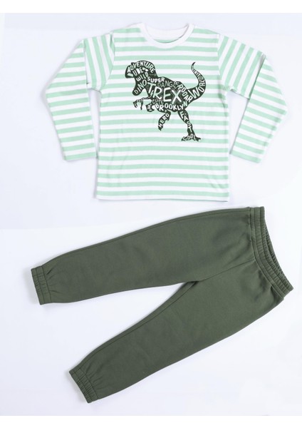 Yeşil Yazılı Dino Jogger +T-Shirt Takım modelleri