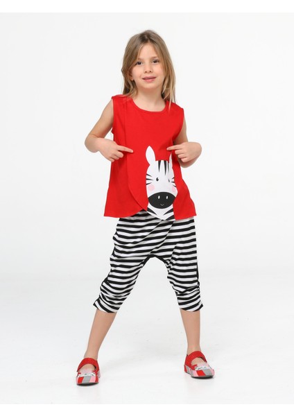 Zebra Çizgili Baggy Kapri Takım