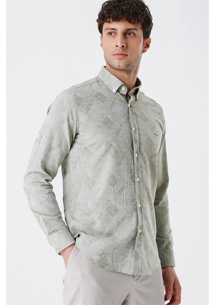 Koyu Haki Kısalabilir Kollu Desenli Jakarlıcepsiz %100 Pamuk Casual Slim Fit Gömlek 1004230182 fiyatları