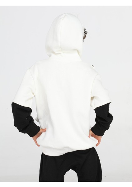 Panda Unisex Mobil Çantalı Krem Sweatshirt