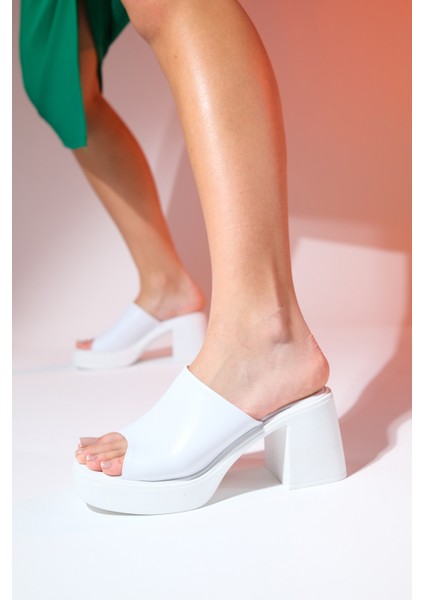 Arvel Beyaz Cilt Kadın Platform Topuklu Terlik fiyatları