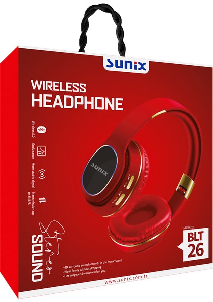 Wireless 5.0 Süper Bass Kulak Üstü Bluetooth Kulaklık Kırmızı BLT-26 fiyatları