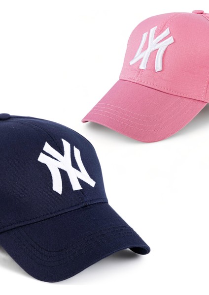 EKE TEKSTİL Unisex 2'li Set Lacivert ve Pembe Ny New York Beyzbol Şapka