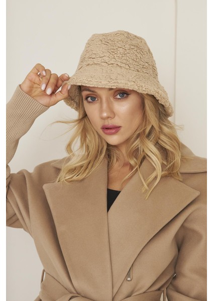 EKE TEKSTİL Camel Kadın Peluş Kova Model Balıkçı Bucket Hat Kışlık Şapka