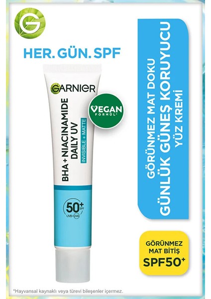 Saf ve Temiz Bha Niasinamid Günlük Güneş Koruyucu Fluid Yüz Kremi SPF50 40ML