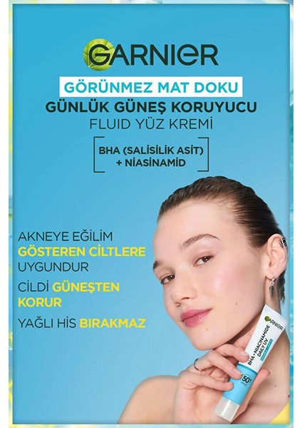 Saf ve Temiz Bha Niasinamid Günlük Güneş Koruyucu Fluid Yüz Kremi SPF50 40ML