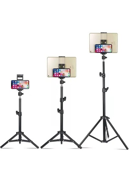 210 cm Tripod 2 In 1 Metal Ayaklı Katlanabilir Döner Başlıklı Tablet ve Telefon Tutucu Stand