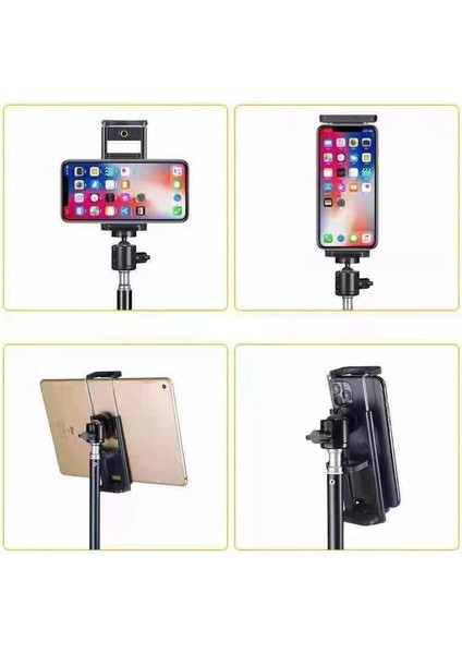 210 cm Tripod 2 In 1 Metal Ayaklı Katlanabilir Döner Başlıklı Tablet ve Telefon Tutucu Stand