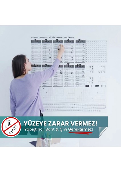 Çarpım Tablosu - Yapışkansız Tutunan, Not Kağıt Tutucu Özellikli Statik Akıllı Kağıt Yazı Tahtası