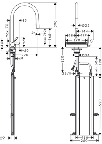 Hansgrohe Aquno Select M81 3 Jet Spiralli Eviye Bataryası 73831000