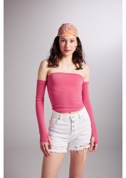 Kolları Ayrı Straplez Smooth Bluz Pembe