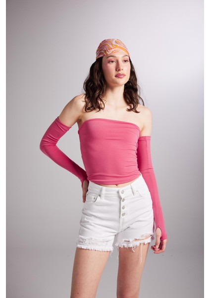 Kolları Ayrı Straplez Smooth Bluz Pembe fiyatları