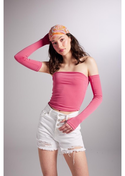 Kolları Ayrı Straplez Smooth Bluz Pembe modelleri