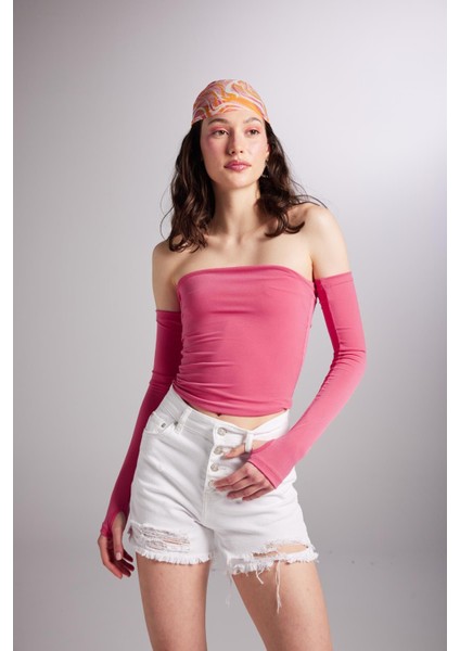 Kolları Ayrı Straplez Smooth Bluz Pembe fırsatları