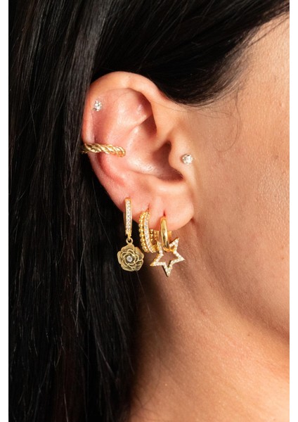 925 Ayar Gümüş Sıra Taşlı Halka Küpe fırsatları