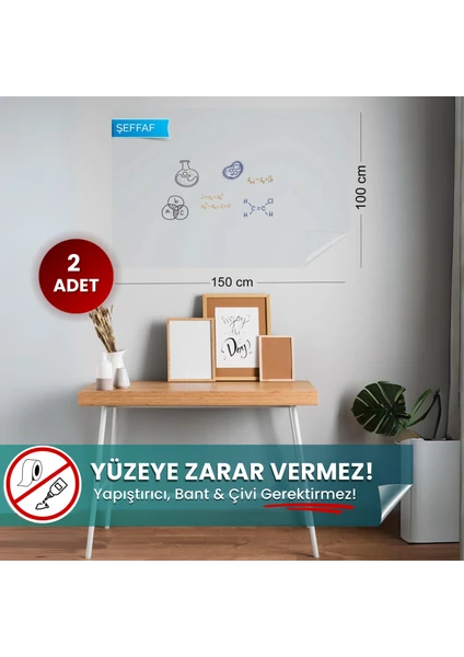 Pi Papers Akıllı Kağıt - 100x150 Cm Şeffaf, 2 Adet Yapışkansız Tutunan, Statik, İnovatif, Pratik, Duvara Yapışan Yazı Tahtası