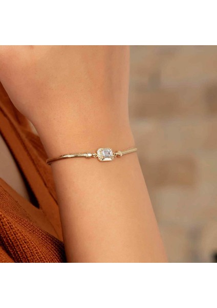 14 Ayar Baget Model Taşlı Altın Bileklik 4.50 Gram Ağırlık 18CM Uzunluk Balık Sırtı Zincir