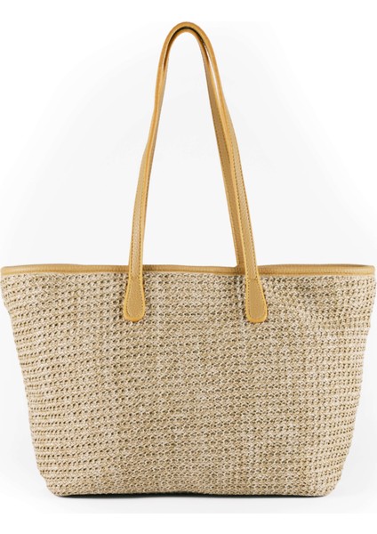 Suni Deri Biyeli Hasır Totebag Çanta 68851