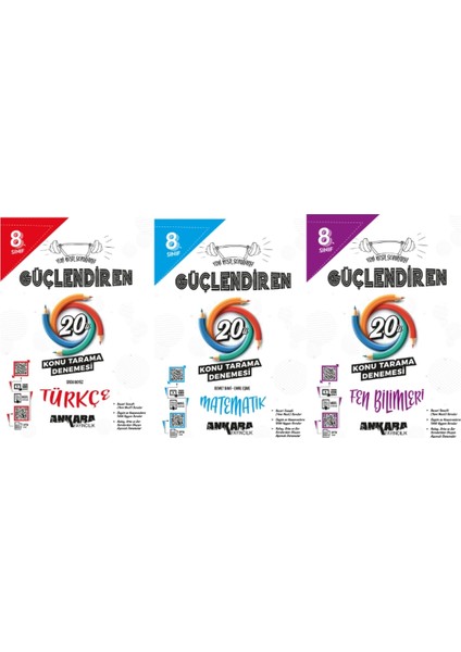 2024 8.⁠ ⁠.Sınıf Güçlendiren Türkçe 20'li Deneme - Matematik 20'li Deneme - Fen Bilgisi 20'li Deneme 3'lü Set