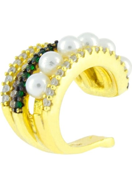 925 Ayar Gümüş Zirkon Taşlı İnci Detaylı Kıkırdak Küpe