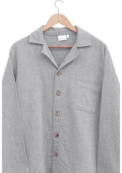 Melsa Erkek Pijama Takımı %100 Organik Pamuk Müslin Açık Gri - Xl