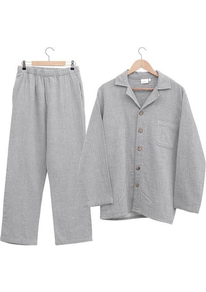 Melsa Erkek Pijama Takımı %100 Organik Pamuk Müslin Açık Gri - Xl modelleri