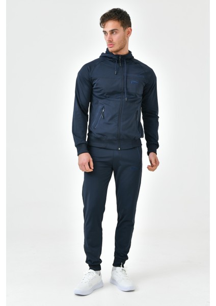 Lacivert Kapüşonlu Fermuarlı Standart Kalıp Manşet Paça Erkek Eşofman Takımı modelleri