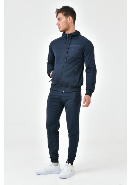 Lacivert Kapüşonlu Fermuarlı Standart Kalıp Manşet Paça Erkek Eşofman Takımı fırsatları