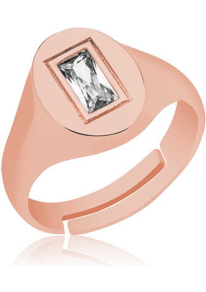 ​Gümüş Ayarlanabilir Rose Baget Taşlı Şovalye Yüzük