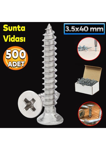 Sunta Vidası 3.5X40 Paket 500 Adet Sivri Uçlu Ahşap Tahta Ağaç Mobilya Ayak Kulp Vidası
