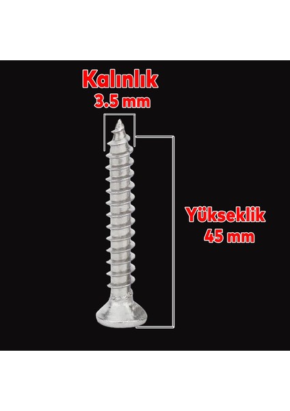 Sunta Vidası 3.5X45 Paket 500 Adet Sivri Uçlu Ahşap Tahta Ağaç Mobilya Ayak Kulp Vidası