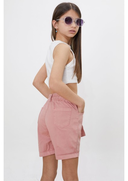 Pembe Beli Lastikli Kuşaklı Kız Çocuk Şort 18480