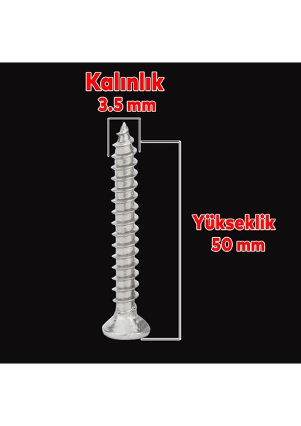 Sunta Vidası 3.5X50 Paket 500 Adet Sivri Uçlu Ahşap Tahta Ağaç Mobilya Ayak Kulp Vidası