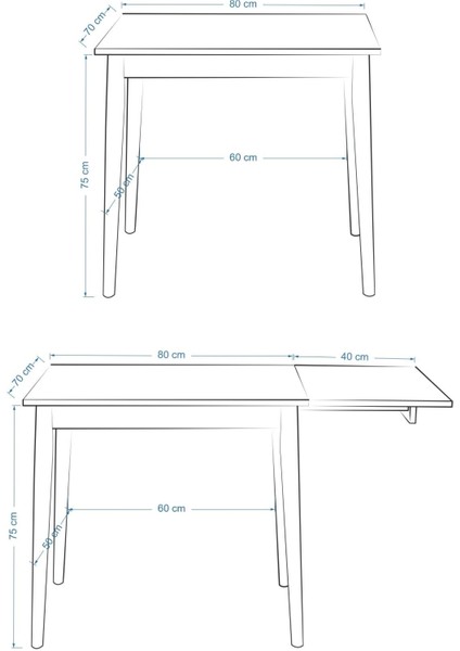 Avanos Katlanır Ahşap Mutfak Masası - 70X80 cm (70X120 Cm)