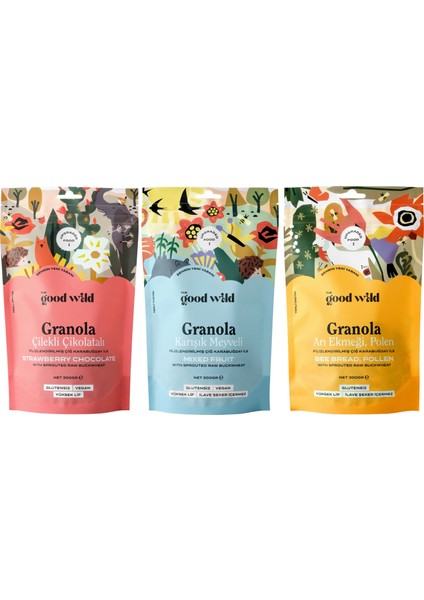 The Good Wild Glütensiz, Şeker İlavesiz Granola 3'lü Süper Paket