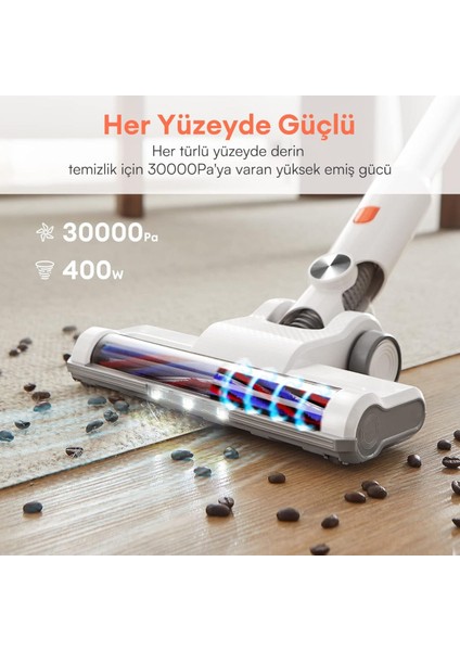 U10 Pro Kablosuz Dikey Süpürge, 30000PA, Beyaz modelleri