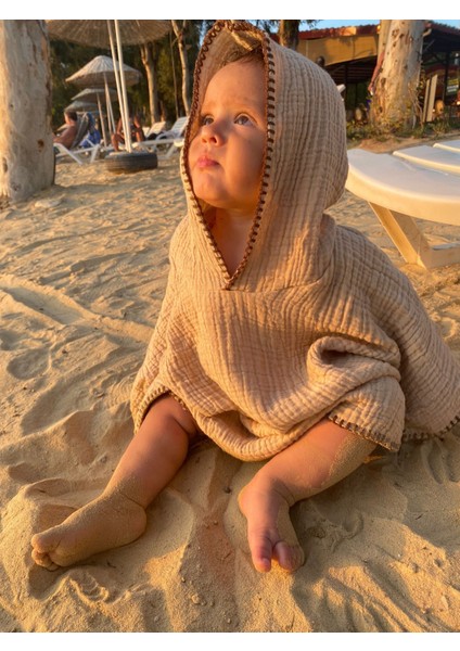SUNOFBABY Müslin Çoban Dikişli Kapşonlu Bebek Panço / Bornoz - %100 Pamuk 4 Katlı fiyatları