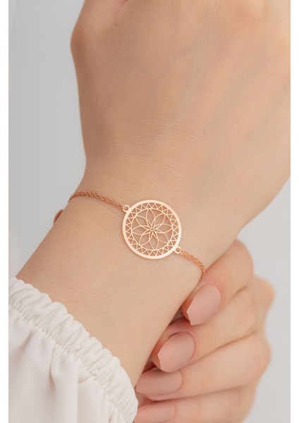 Rose Lotus Çiçeği Model Kadın Gümüş Bileklik