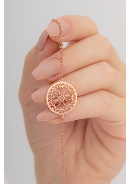 Rose Lotus Çiçeği Model Kadın Gümüş Bileklik
