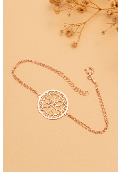 Rose Lotus Çiçeği Model Kadın Gümüş Bileklik