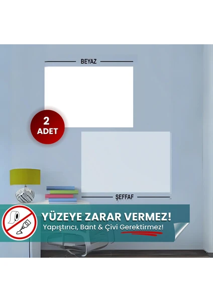 Pi Papers Akıllı Kağıt - 60x100 Cm 1 Şeffaf+1 Beyaz, Not Belge Fotoğraf Tutucu Özellikli Statik Sihirli Pano, Yeri Değiştirilebilir, Taşınabilir, Pratik Yazı Tahtası