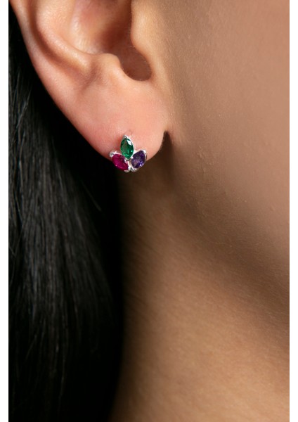 Kadın Renkli Lotus Model 925 Ayar Gümüş Küpe