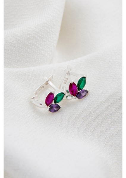 Kadın Renkli Lotus Model 925 Ayar Gümüş Küpe modelleri