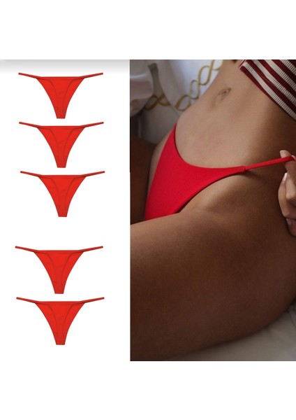 5'li Pamuk KIRMIZI Seksi String Tanga Külot